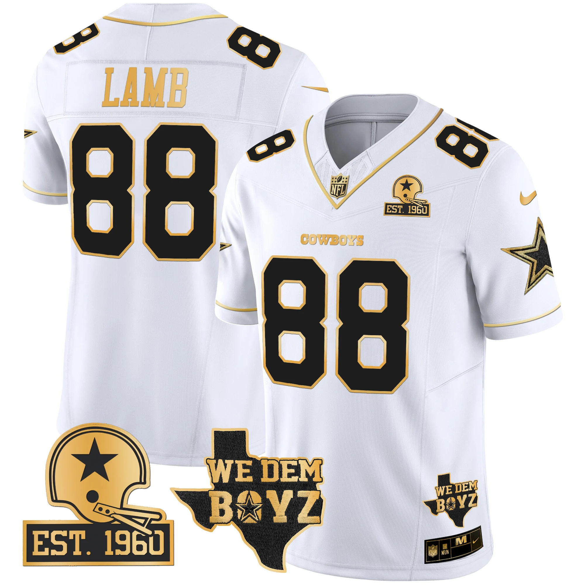 Mens Dallas Cowboys Est 1960 We Dem Boyz Patch Gold Vapor Limited Jersey V2 Ceedee Lamb Jersey White Gold