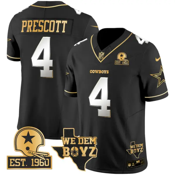 Mens Dallas Cowboys Est 1960 We Dem Boyz Patch Gold Vapor Limited Jersey V2 Dak Prescott Jersey Black Limited