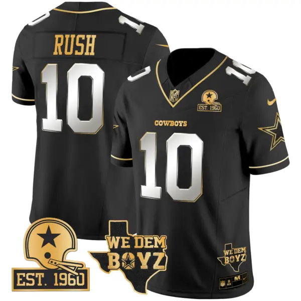 Mens Dallas Cowboys Est 1960 We Dem Boyz Patch Gold Vapor Limited Jersey V2 Cooper Rush Jersey Black Limited