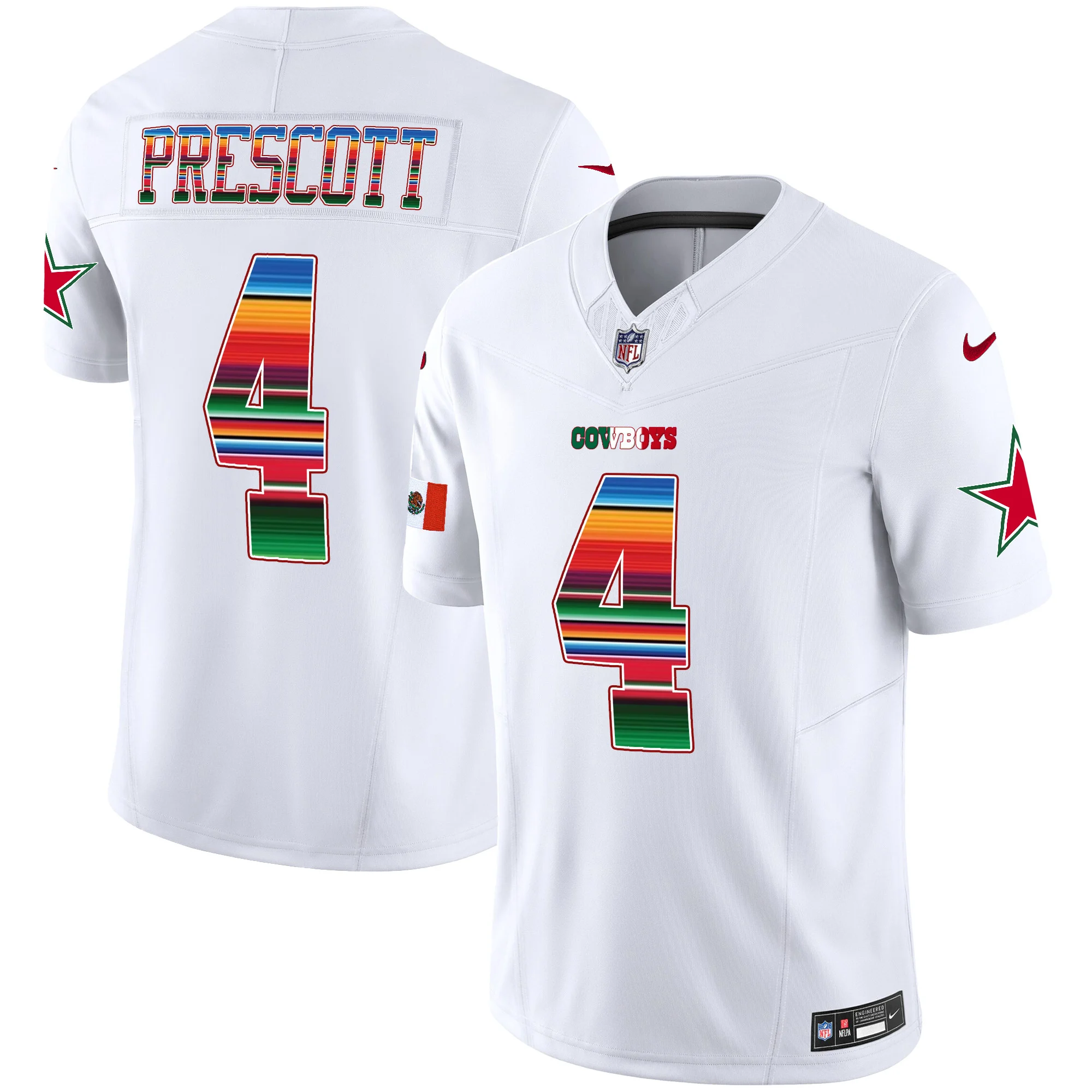 Mens Dallas Cowboys Mexico Vapor Limited Jersey V2 Dak Prescott Jersey White