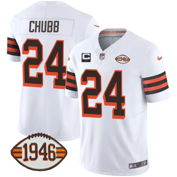 Mens Cleveland Browns 1946 75Th Anniversary Patch Jersey Nick Chubb Jersey 1946 White