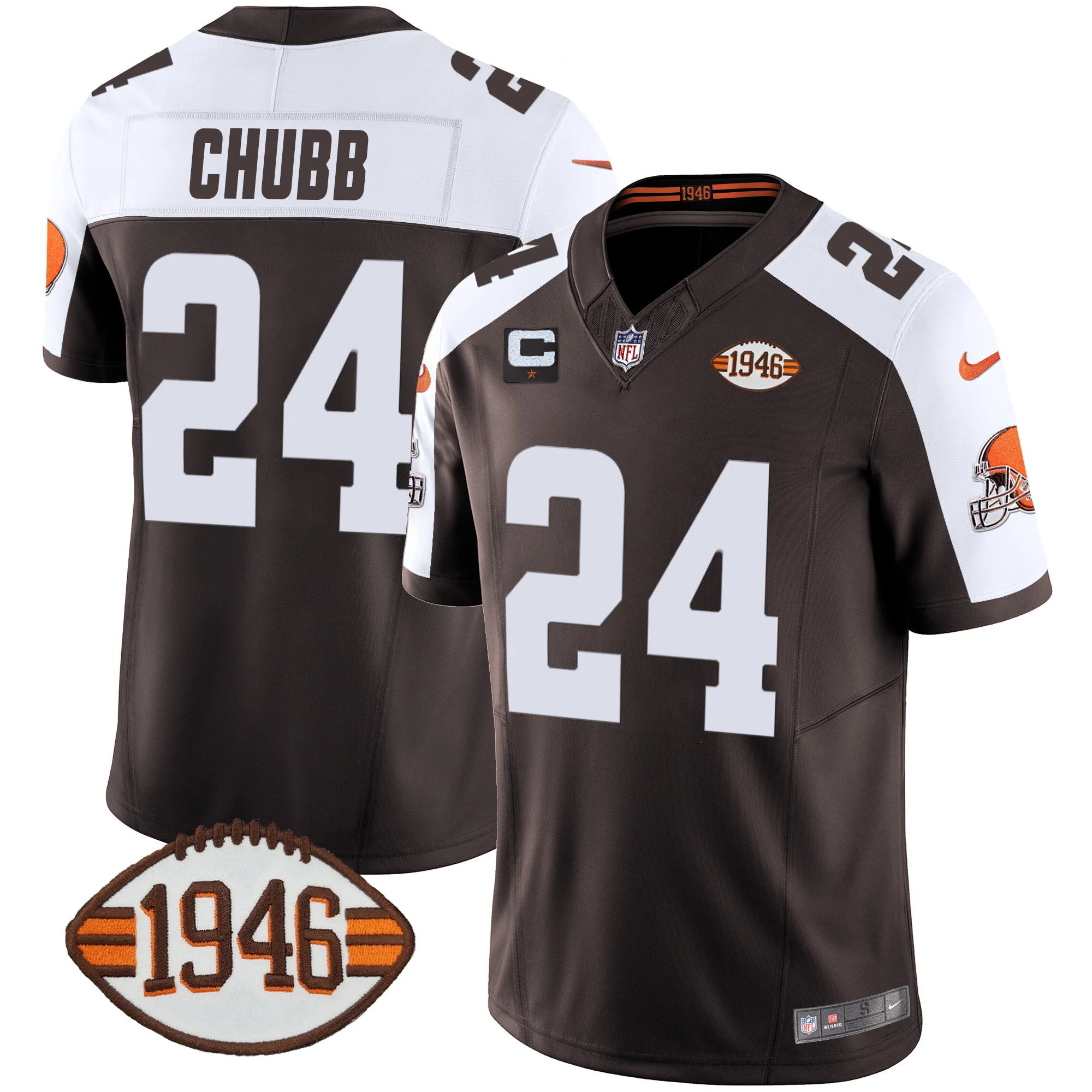 Mens Cleveland Browns 1946 75Th Anniversary Patch Jersey Nick Chubb Jersey Alternate