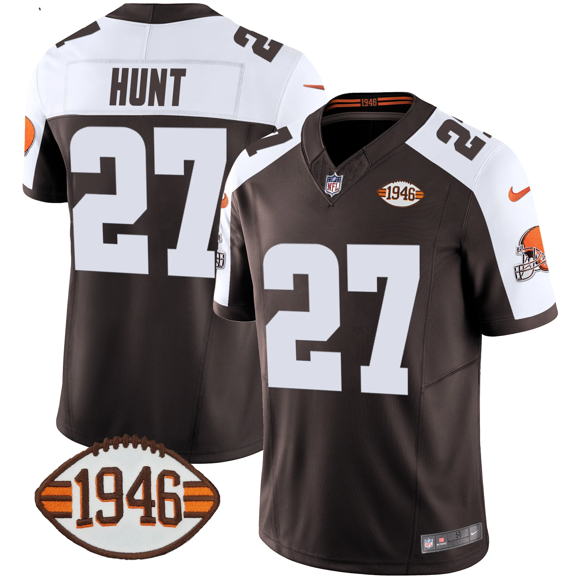 Mens Cleveland Browns 1946 75Th Anniversary Patch Jersey Kareem Hunt Jersey Alternate