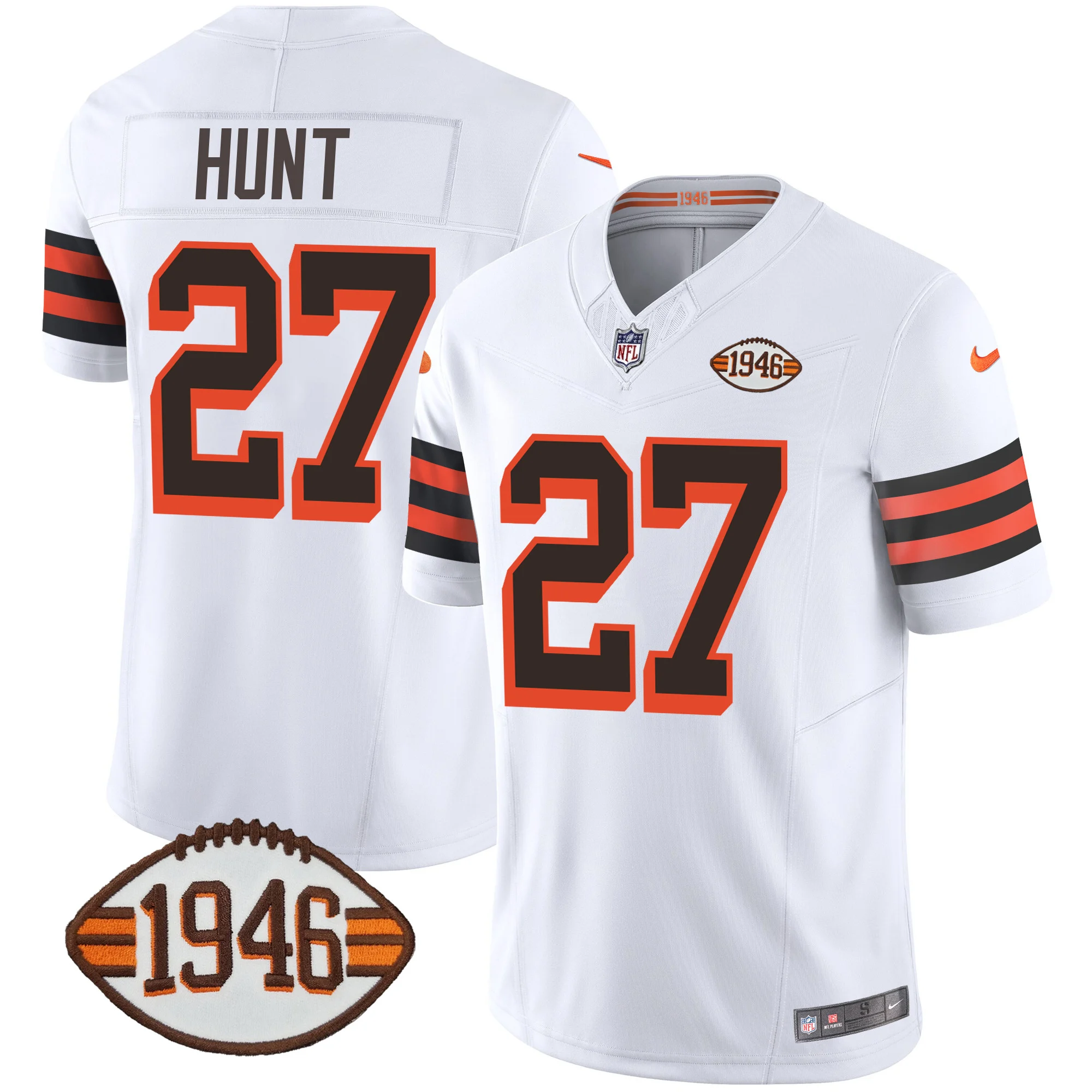 Mens Cleveland Browns 1946 75Th Anniversary Patch Jersey Kareem Hunt Jersey 1946 White