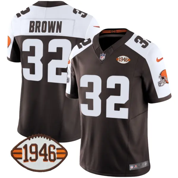 Mens Cleveland Browns 1946 75Th Anniversary Patch Jersey Jim Brown Jersey Alternate