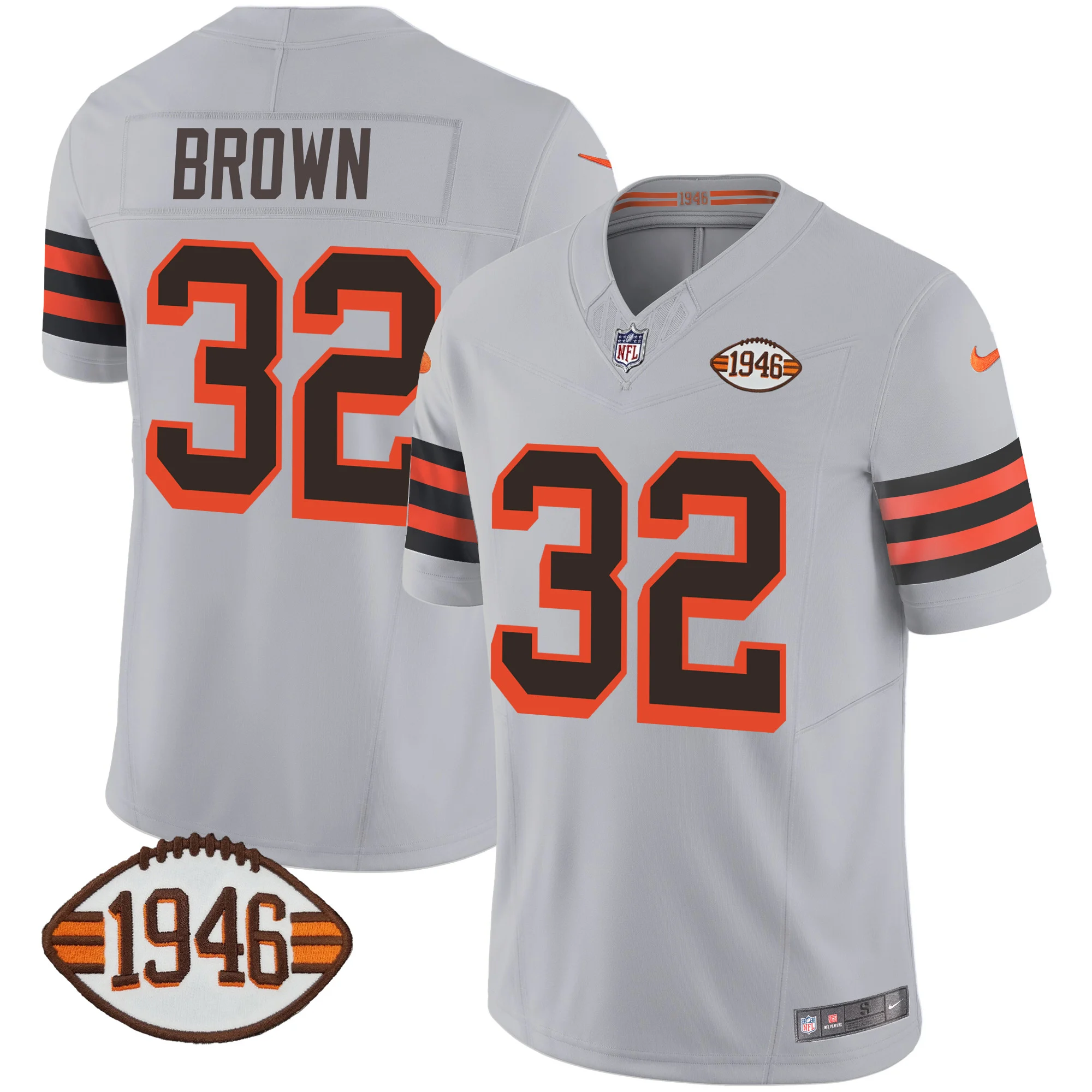 Mens Cleveland Browns 1946 75Th Anniversary Patch Jersey Jim Brown Jersey Gray