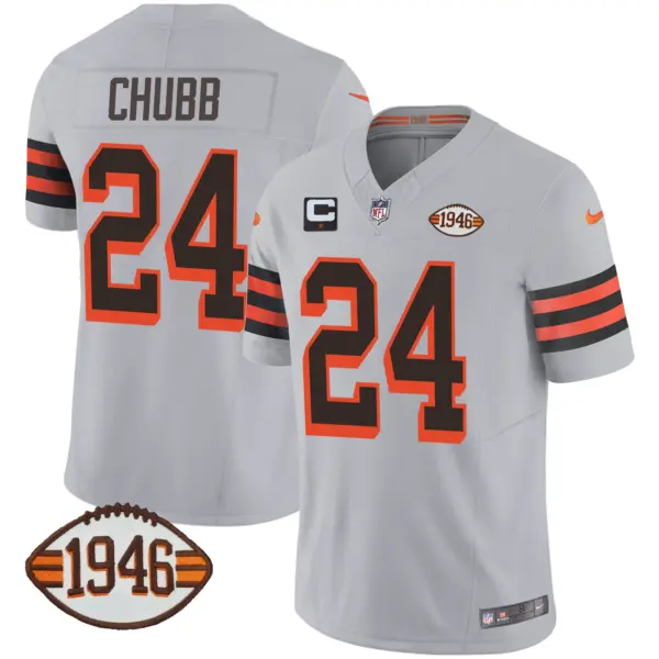 Mens Cleveland Browns 1946 75Th Anniversary Patch Jersey Nick Chubb Jersey Gray