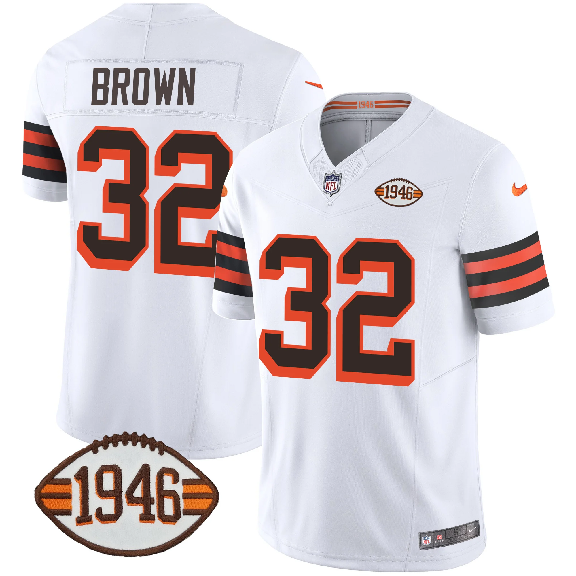 Mens Cleveland Browns 1946 75Th Anniversary Patch Jersey Jim Brown Jersey 1946 White
