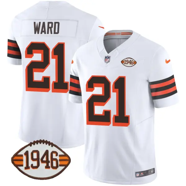 Mens Cleveland Browns 1946 75Th Anniversary Patch Jersey Denzel Ward Jersey 1946 White