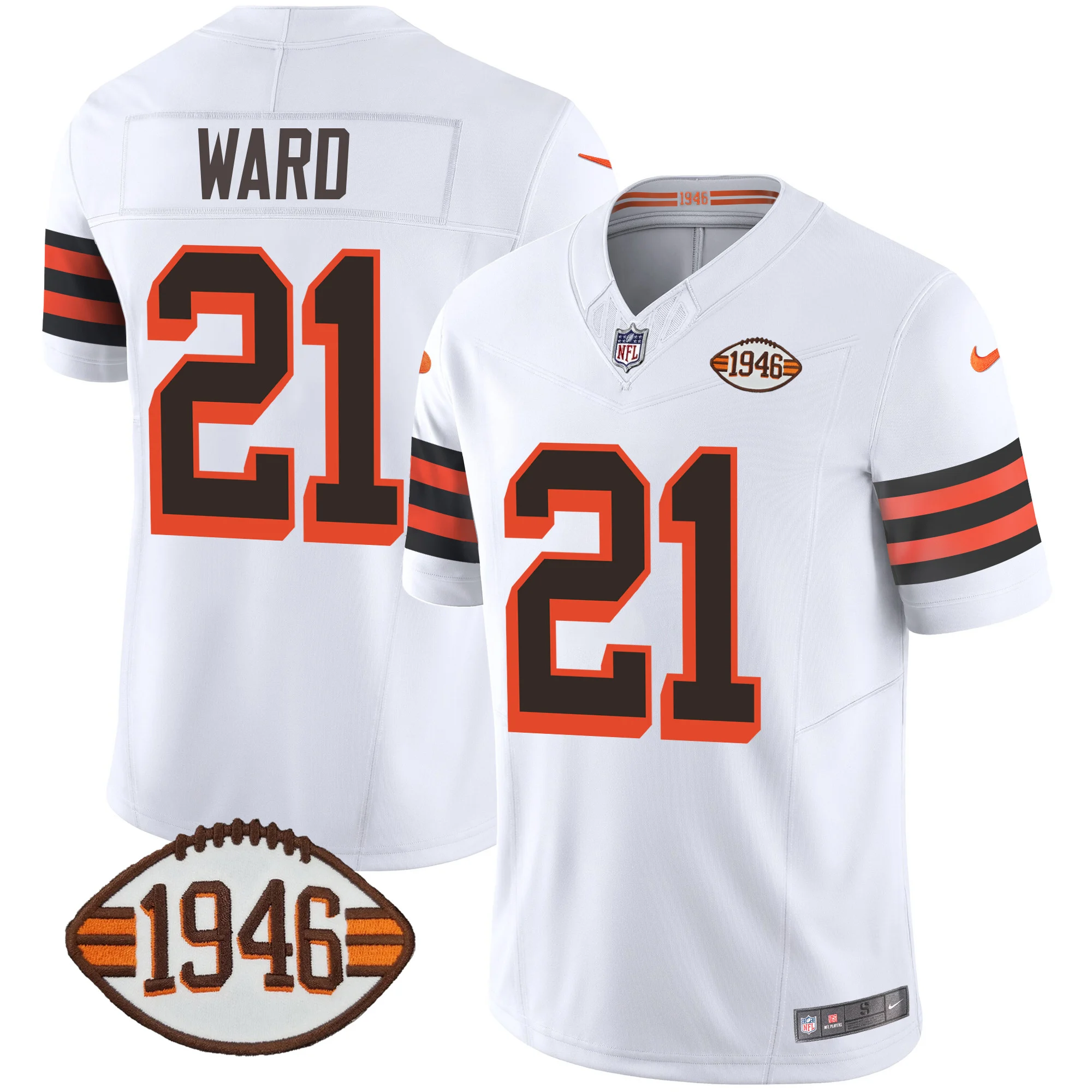 Mens Cleveland Browns 1946 75Th Anniversary Patch Jersey Denzel Ward Jersey 1946 White
