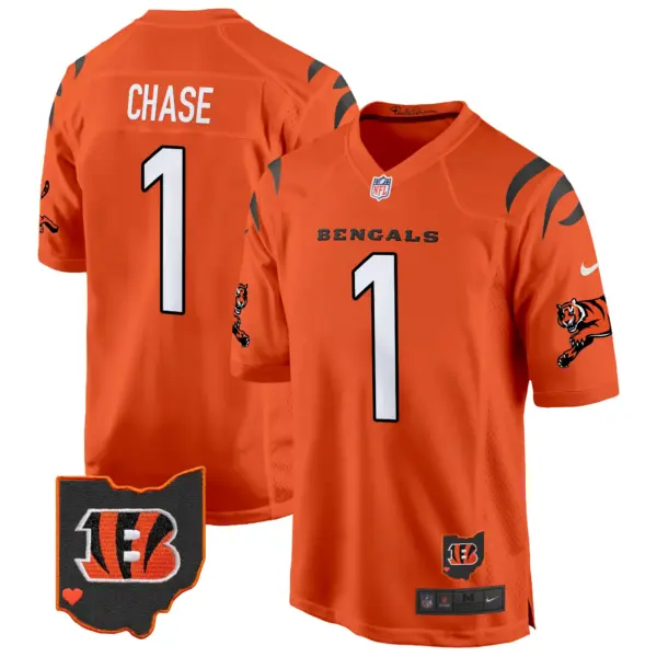 Mens Cincinnati Bengals 2024 Game Jersey Ja’marr Chase Jersey Orange