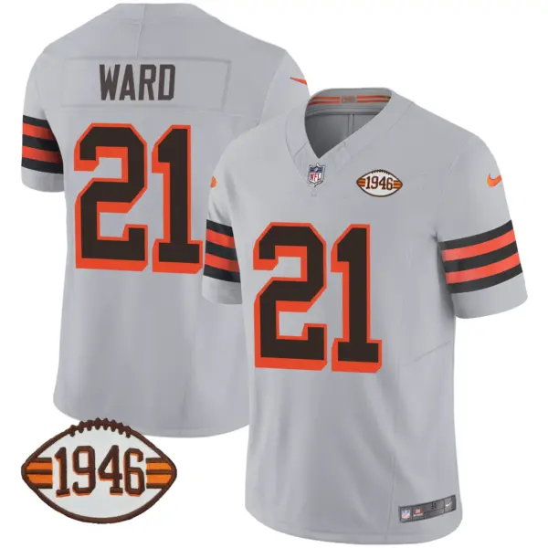 Mens Cleveland Browns 1946 75Th Anniversary Patch Jersey Denzel Ward Jersey Gray