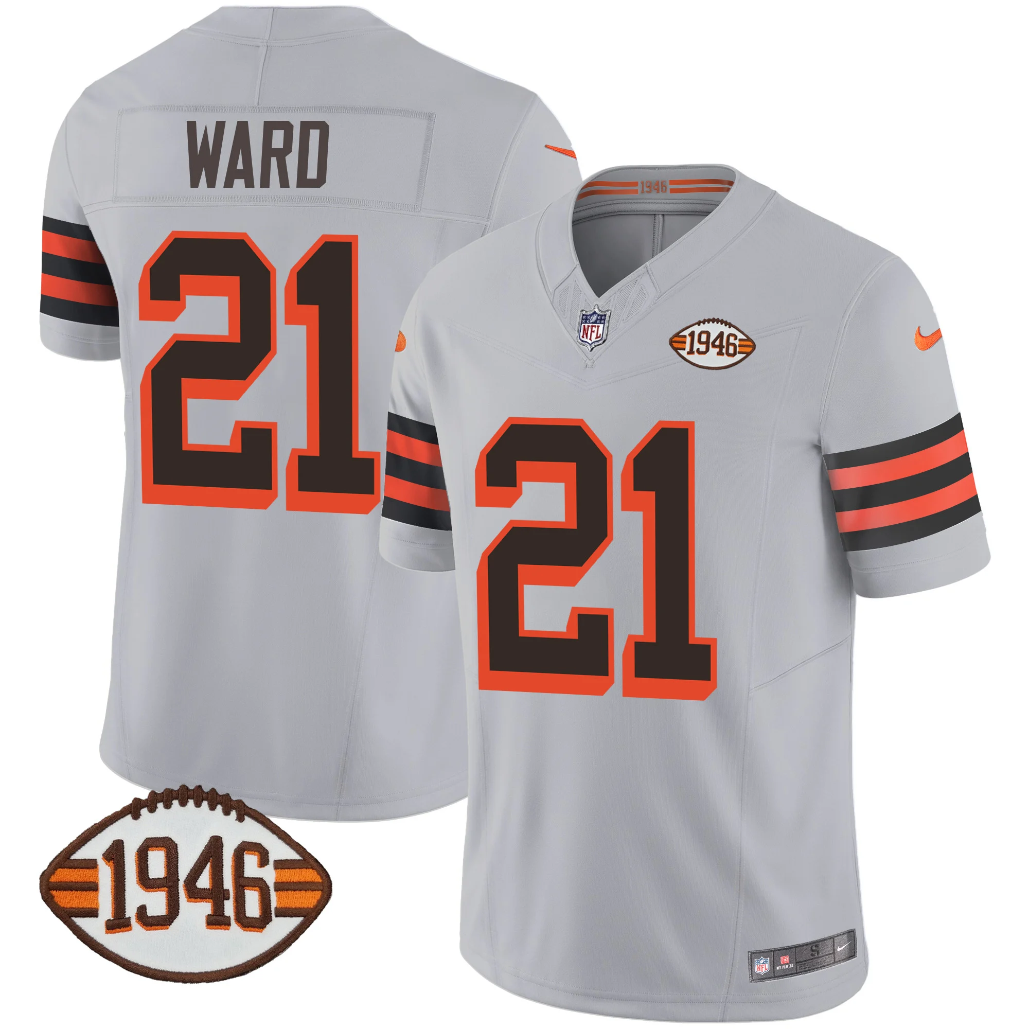 Mens Cleveland Browns 1946 75Th Anniversary Patch Jersey Denzel Ward Jersey Gray