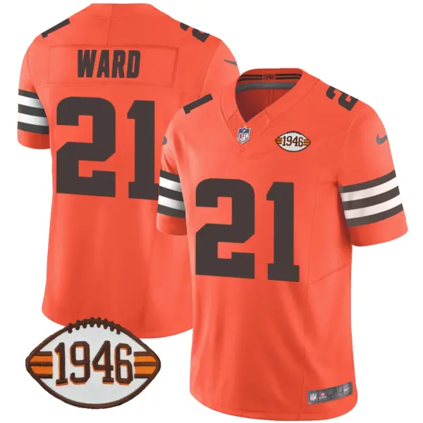 Mens Cleveland Browns 1946 75Th Anniversary Patch Jersey Denzel Ward Jersey Orange