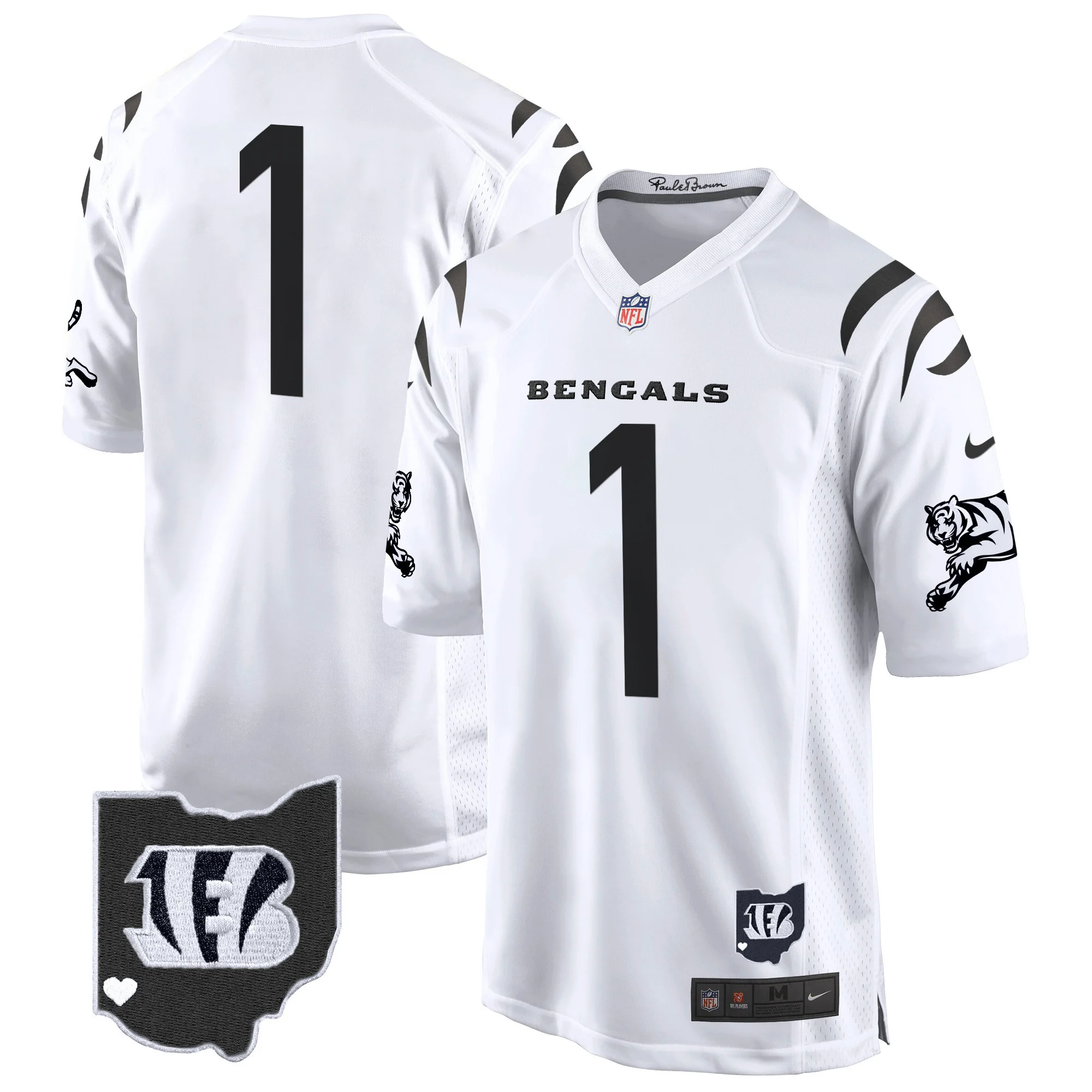 Mens Cincinnati Bengals 2024 Game Jersey #1 Team Jersey White Limited