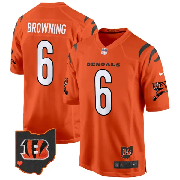Mens Cincinnati Bengals 2024 Game Jersey Jake Browning Jersey Orange