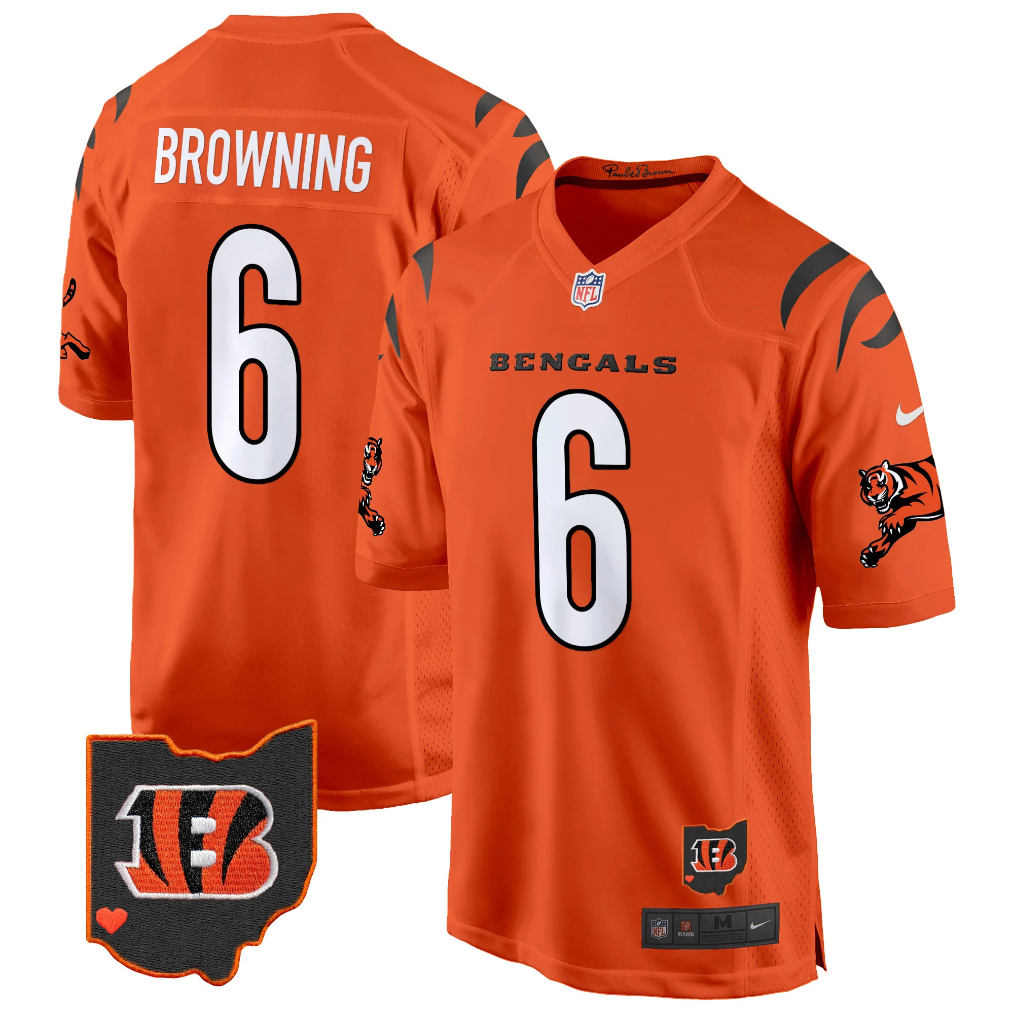 Mens Cincinnati Bengals 2024 Game Jersey Jake Browning Jersey Orange