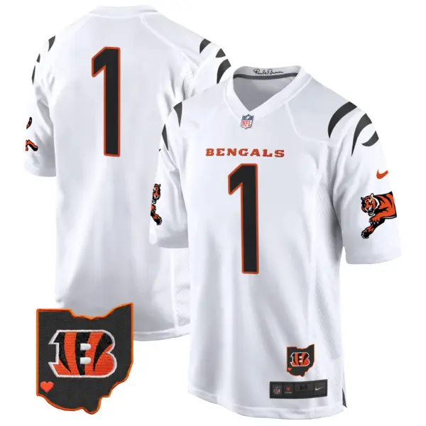 Mens Cincinnati Bengals 2024 Game Jersey #1 Team Jersey White