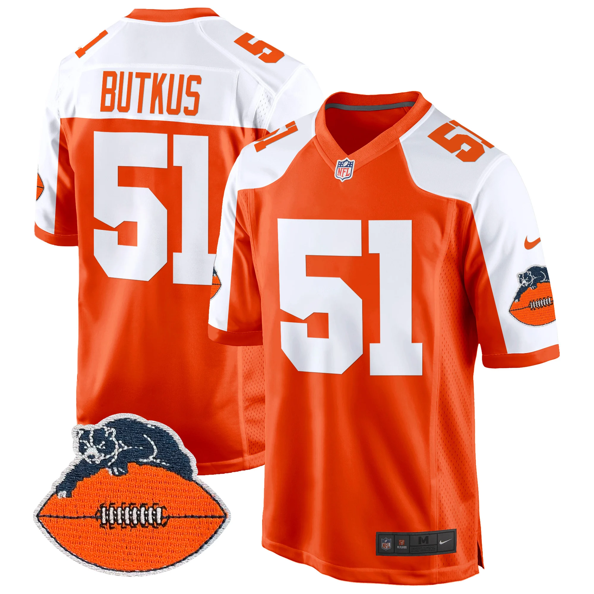 Mens Chicago Bears Throwback Game Jersey Dick Butkus Jersey Orange Alternate