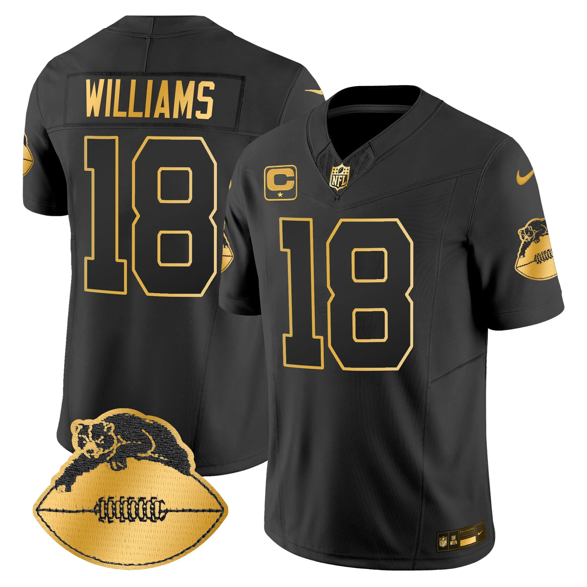 Mens Chicago Bears Throwback Gold Vapor Limited Jersey Caleb Williams Jersey Black Gold
