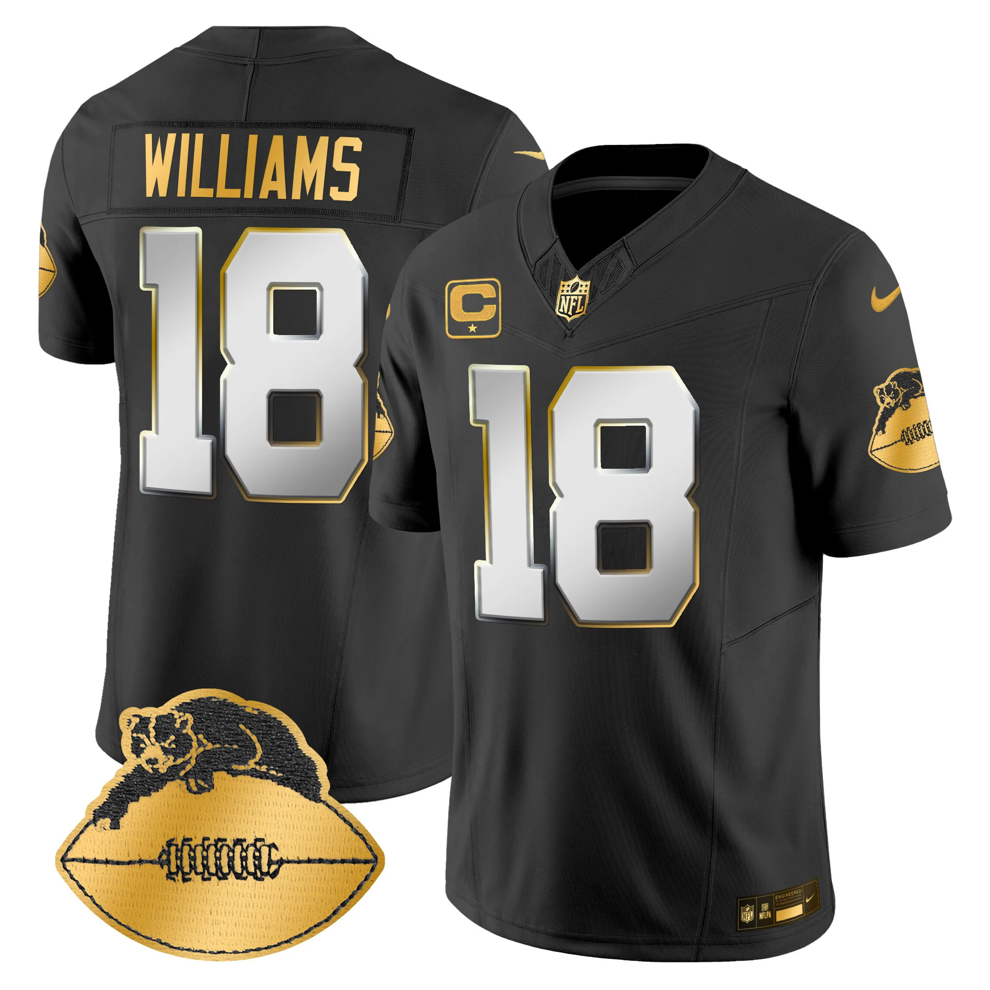 Mens Chicago Bears Throwback Gold Vapor Limited Jersey Caleb Williams Jersey Black Limited