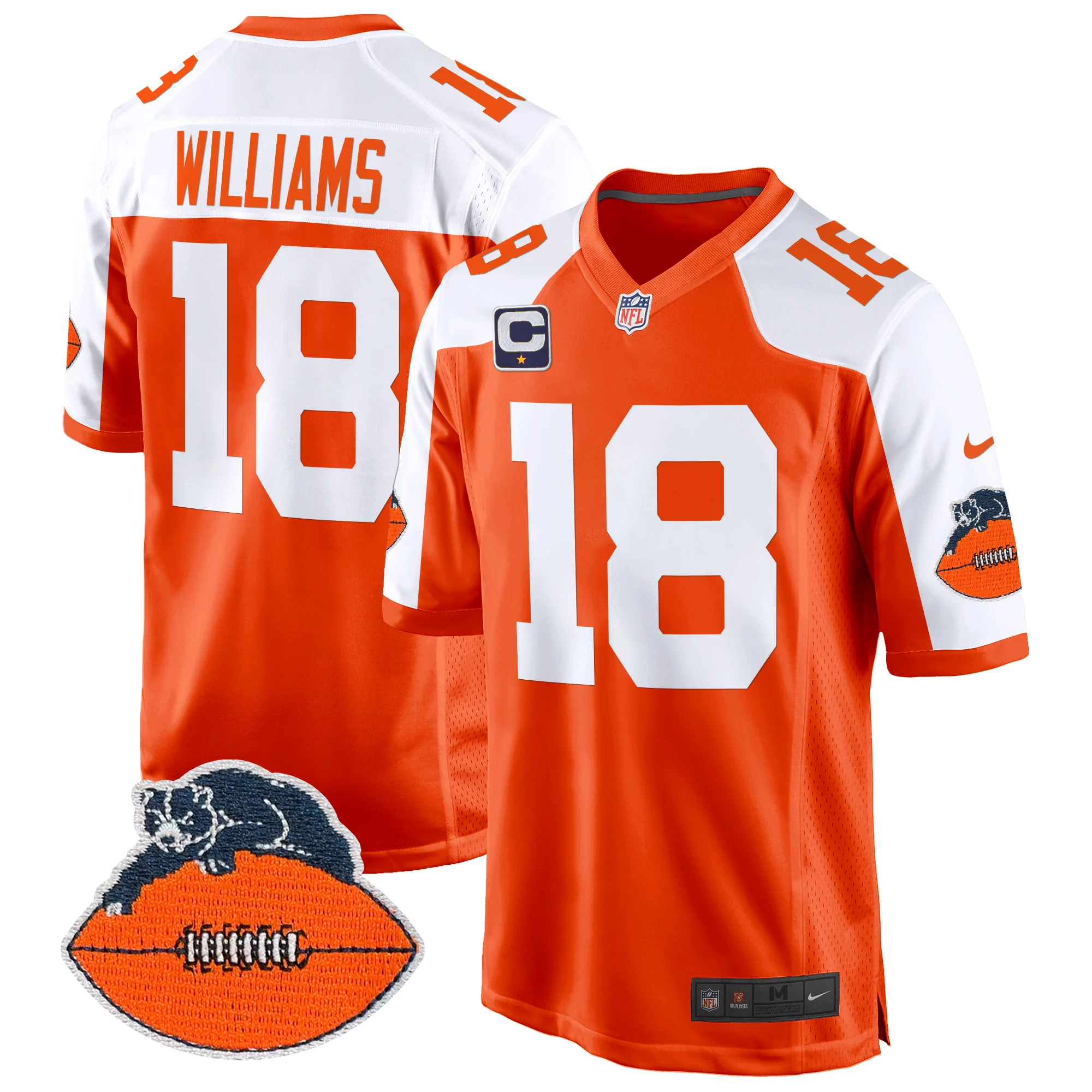 Mens Chicago Bears Throwback Game Jersey Caleb Williams Jersey Orange Alternate