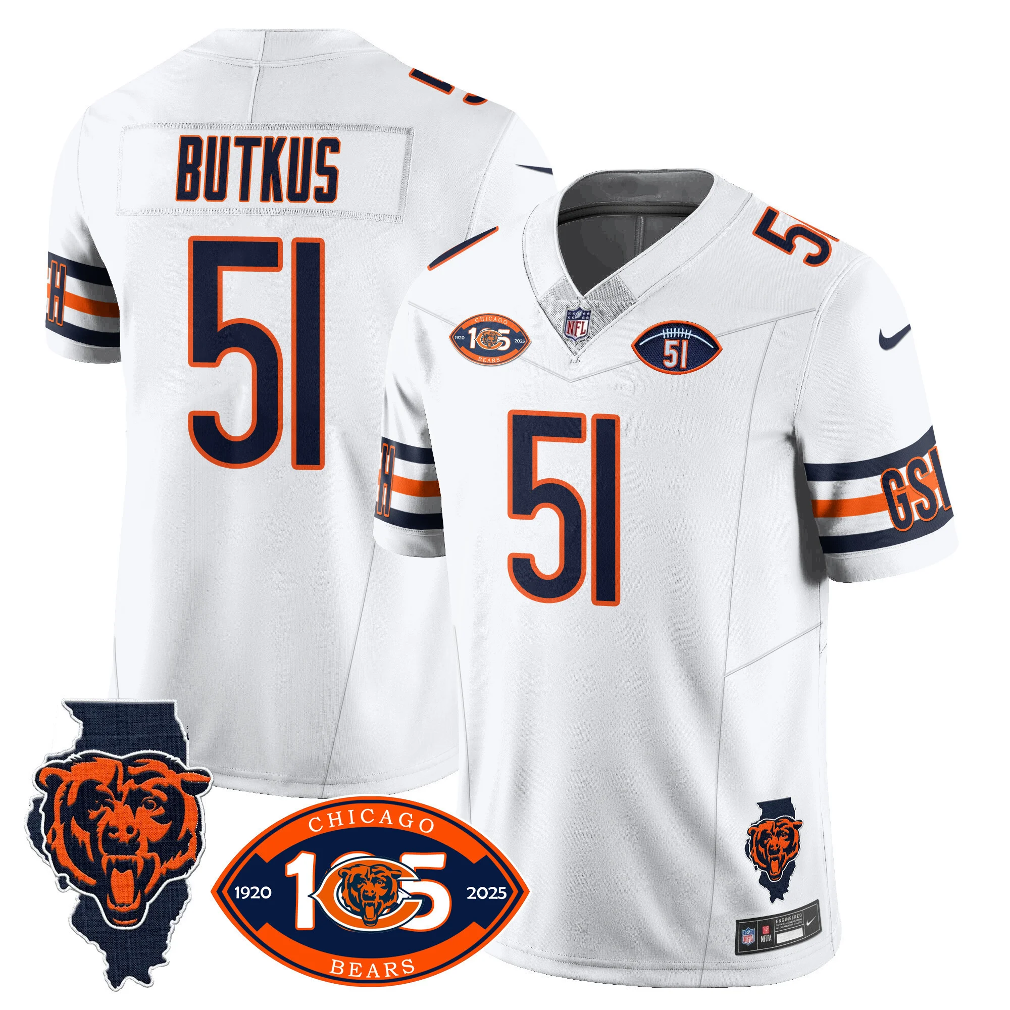 Mens Chicago Bears 1920 2025 The Chicago Bears Vapor Limited Jersey Dick Butkus Jersey White