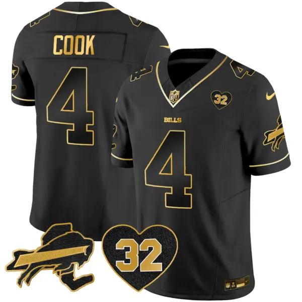 Mens Buffalo Bills OJ Simpson Patch Gold Vapor Limited Jersey James Cook Jersey Black Gold
