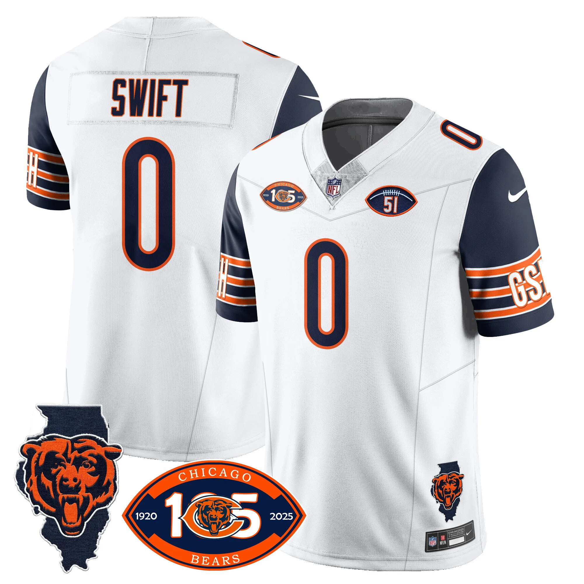 Mens Chicago Bears 1920 2025 The Chicago Bears Vapor Limited Jersey D’andre Swift Jersey Navy Sleeves