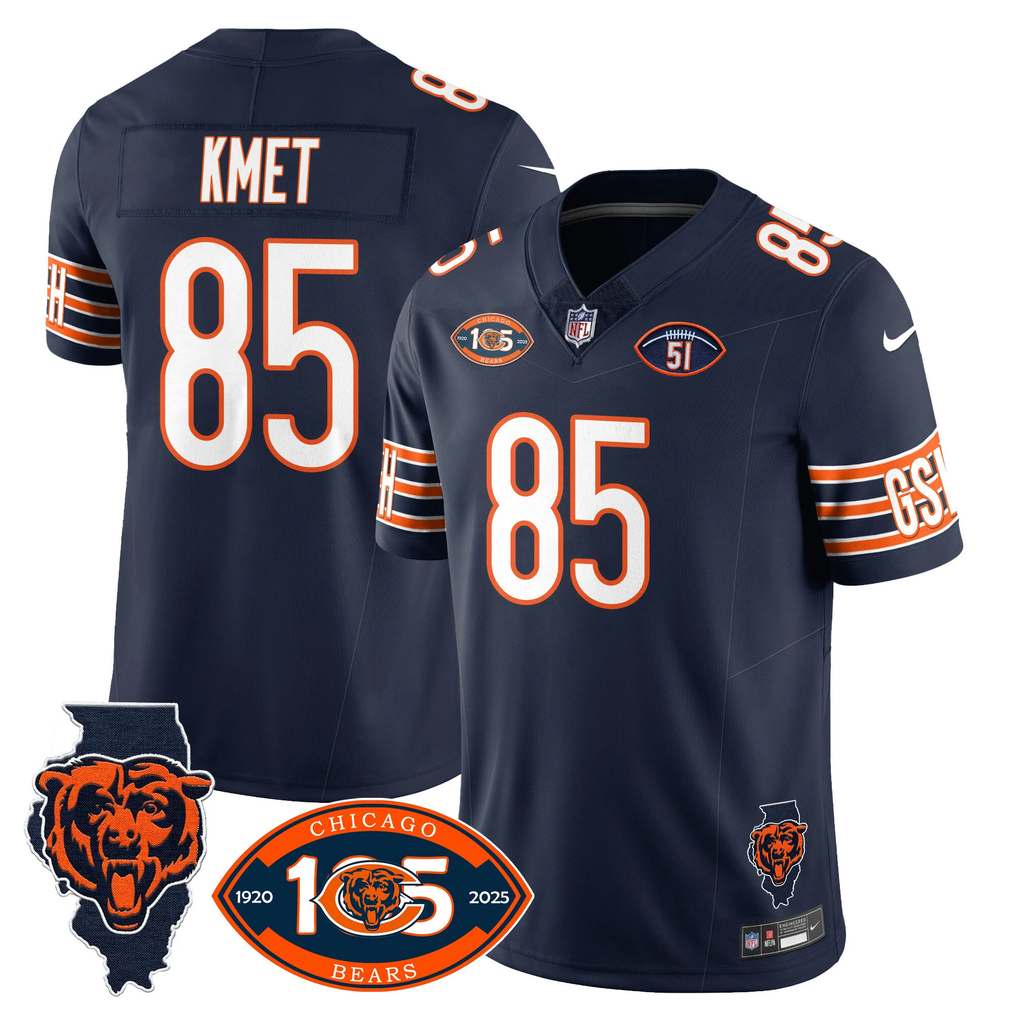 Mens Chicago Bears 1920 2025 The Chicago Bears Vapor Limited Jersey Cole Kmet Jersey Navy