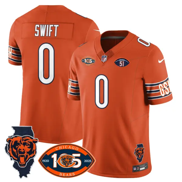 Mens Chicago Bears 1920 2025 The Chicago Bears Vapor Limited Jersey D’andre Swift Jersey Orange