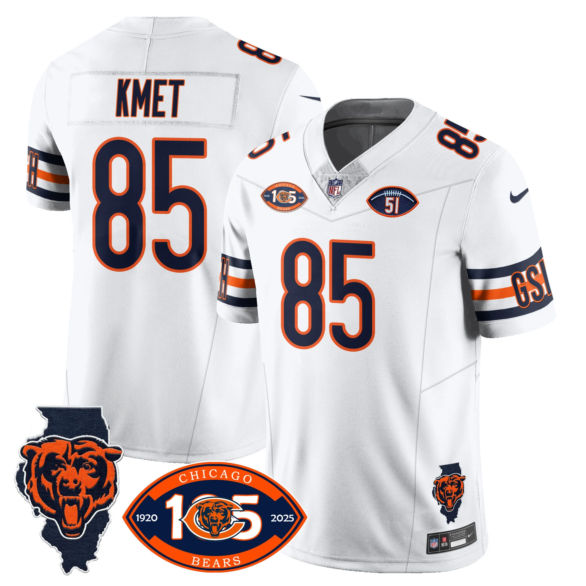 Mens Chicago Bears 1920 2025 The Chicago Bears Vapor Limited Jersey Cole Kmet Jersey White