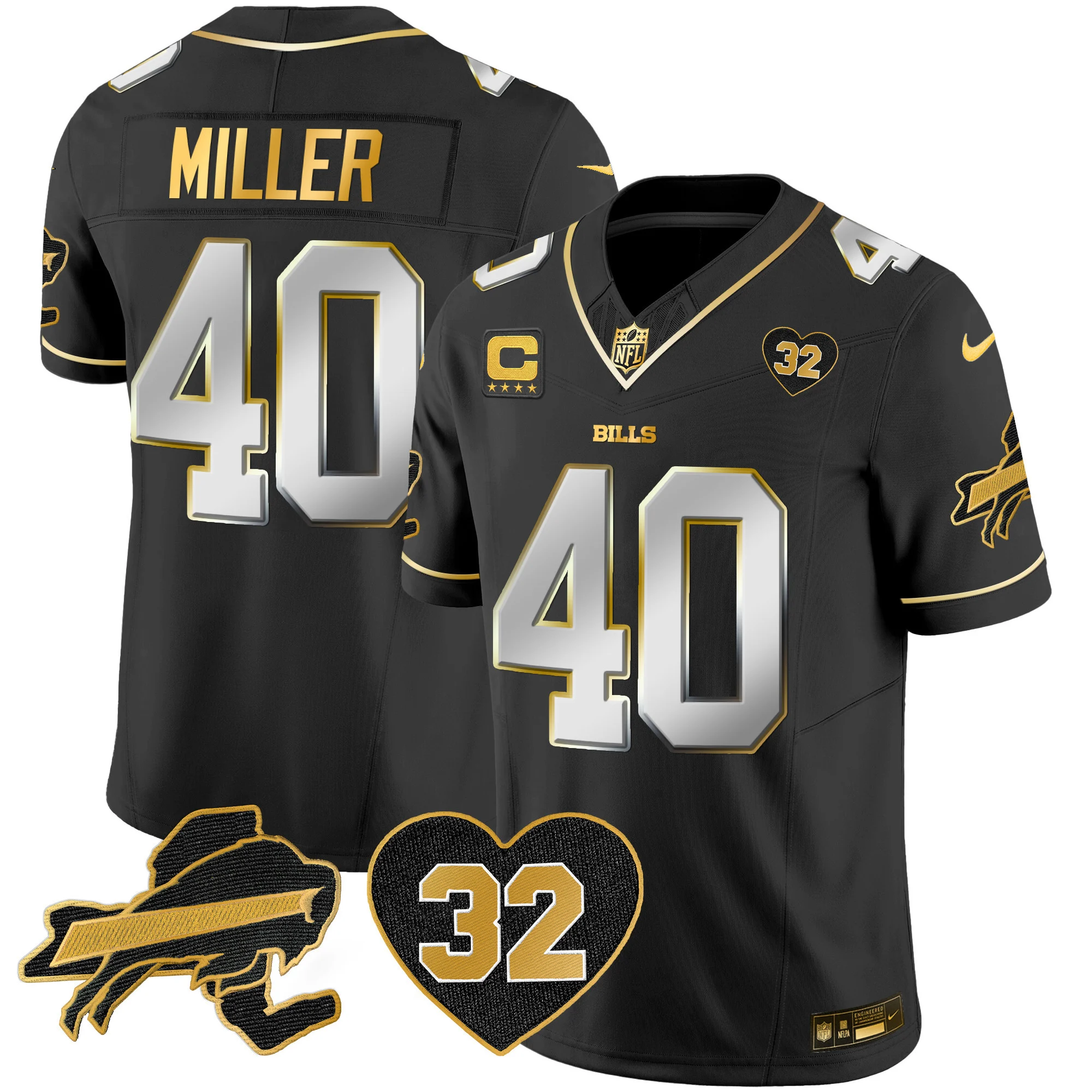 Mens Buffalo Bills OJ Simpson Patch Gold Vapor Limited Jersey Von Miller Jersey Black Limited