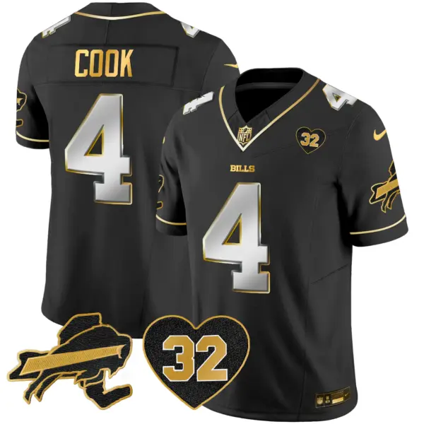 Mens Buffalo Bills OJ Simpson Patch Gold Vapor Limited Jersey James Cook Jersey Black Limited