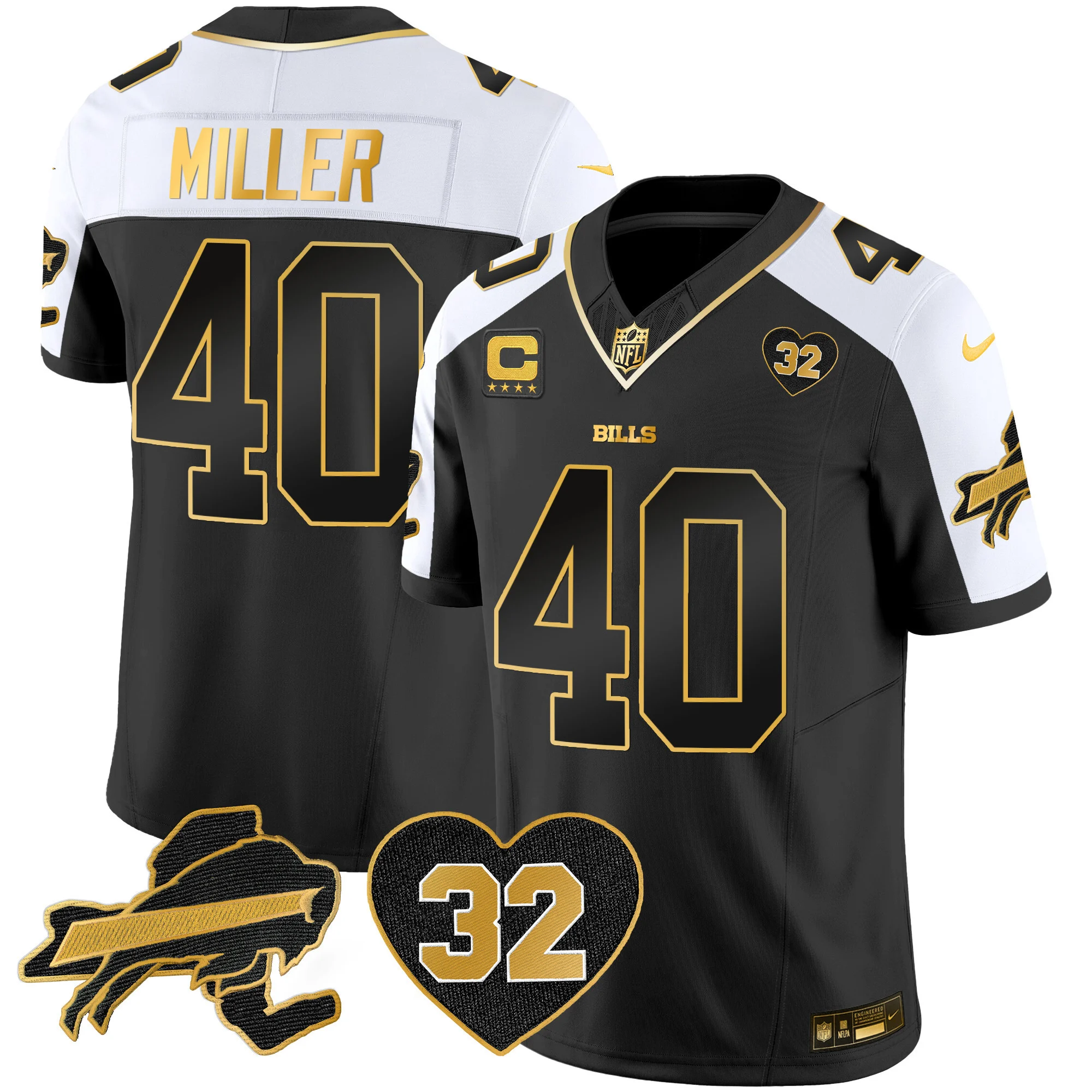 Mens Buffalo Bills OJ Simpson Patch Gold Vapor Limited Jersey Von Miller Jersey Alternate