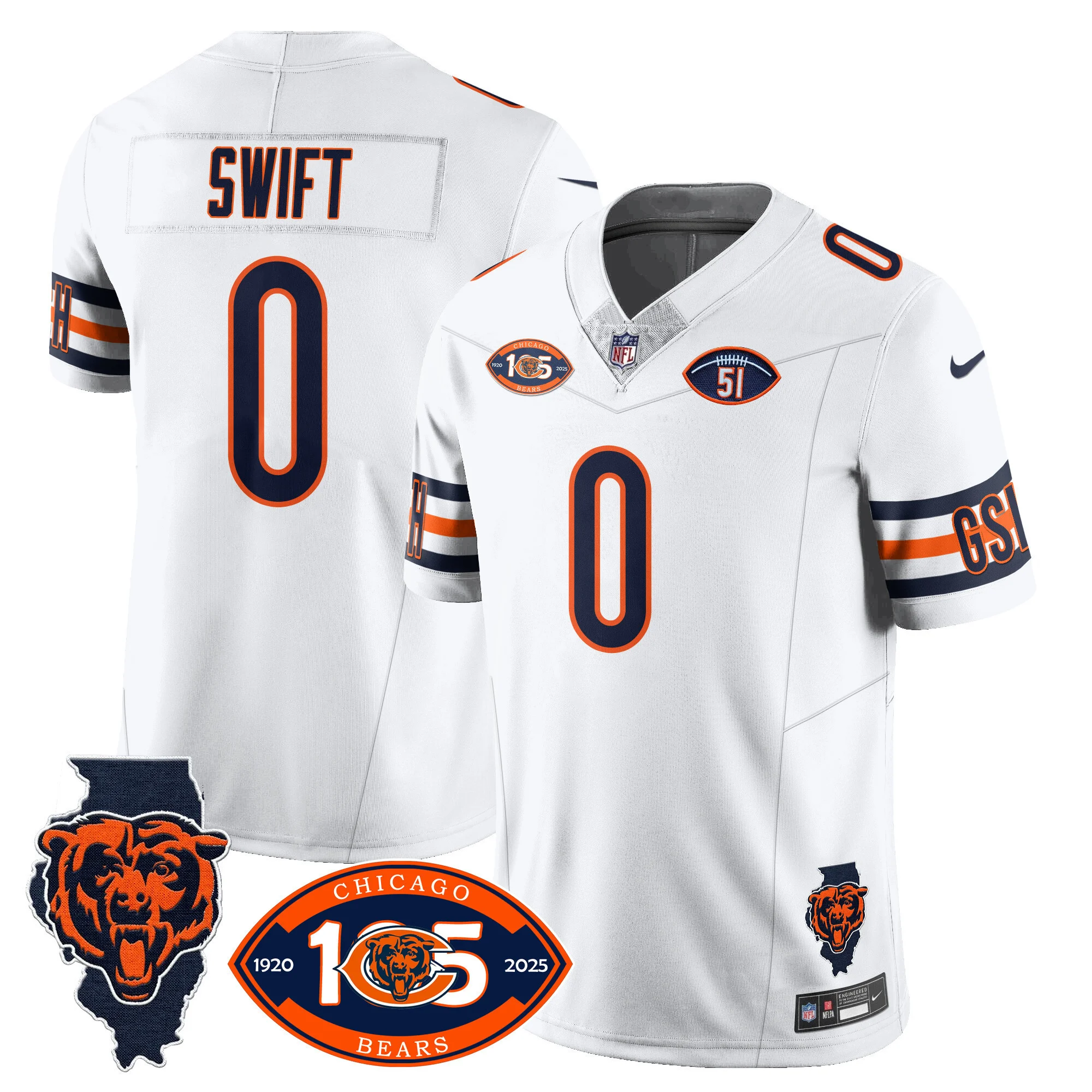 Mens Chicago Bears 1920 2025 The Chicago Bears Vapor Limited Jersey D’andre Swift Jersey White