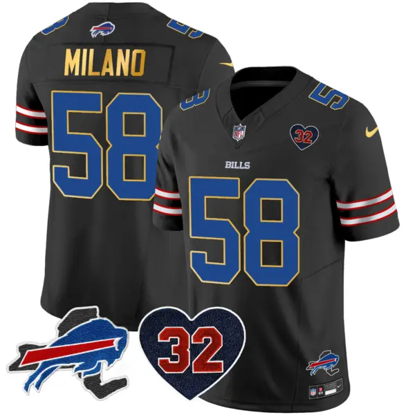 Mens Buffalo Bills OJ Simpson Patch Gold Trim Vapor Limited Jersey Matt Milano Jersey Black