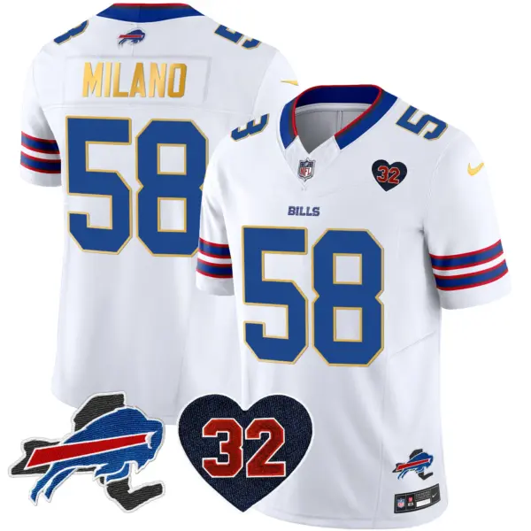 Mens Buffalo Bills OJ Simpson Patch Gold Trim Vapor Limited Jersey Matt Milano Jersey White