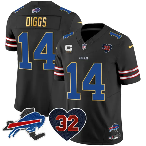 Mens Buffalo Bills OJ Simpson Patch Gold Trim Vapor Limited Jersey Stefon Diggs Jersey Black