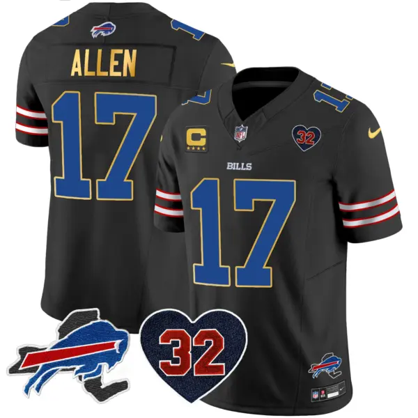 Mens Buffalo Bills OJ Simpson Patch Gold Trim Vapor Limited Jersey Josh Allen Jersey Black