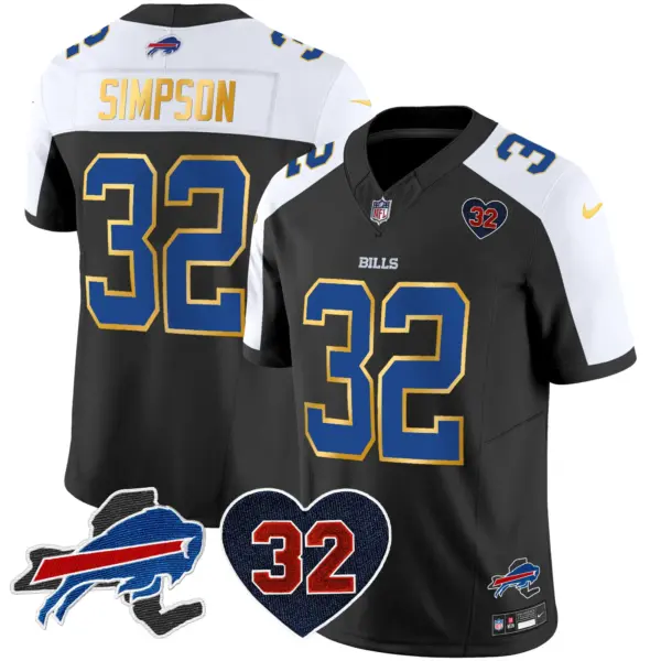 Mens Buffalo Bills OJ Simpson Patch Gold Trim Vapor Limited Jersey OJ Simpson Jersey Black Alternate