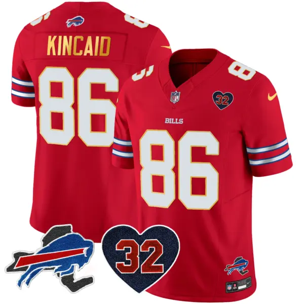 Mens Buffalo Bills OJ Simpson Patch Gold Trim Vapor Limited Jersey Dalton Kincaid Jersey Red