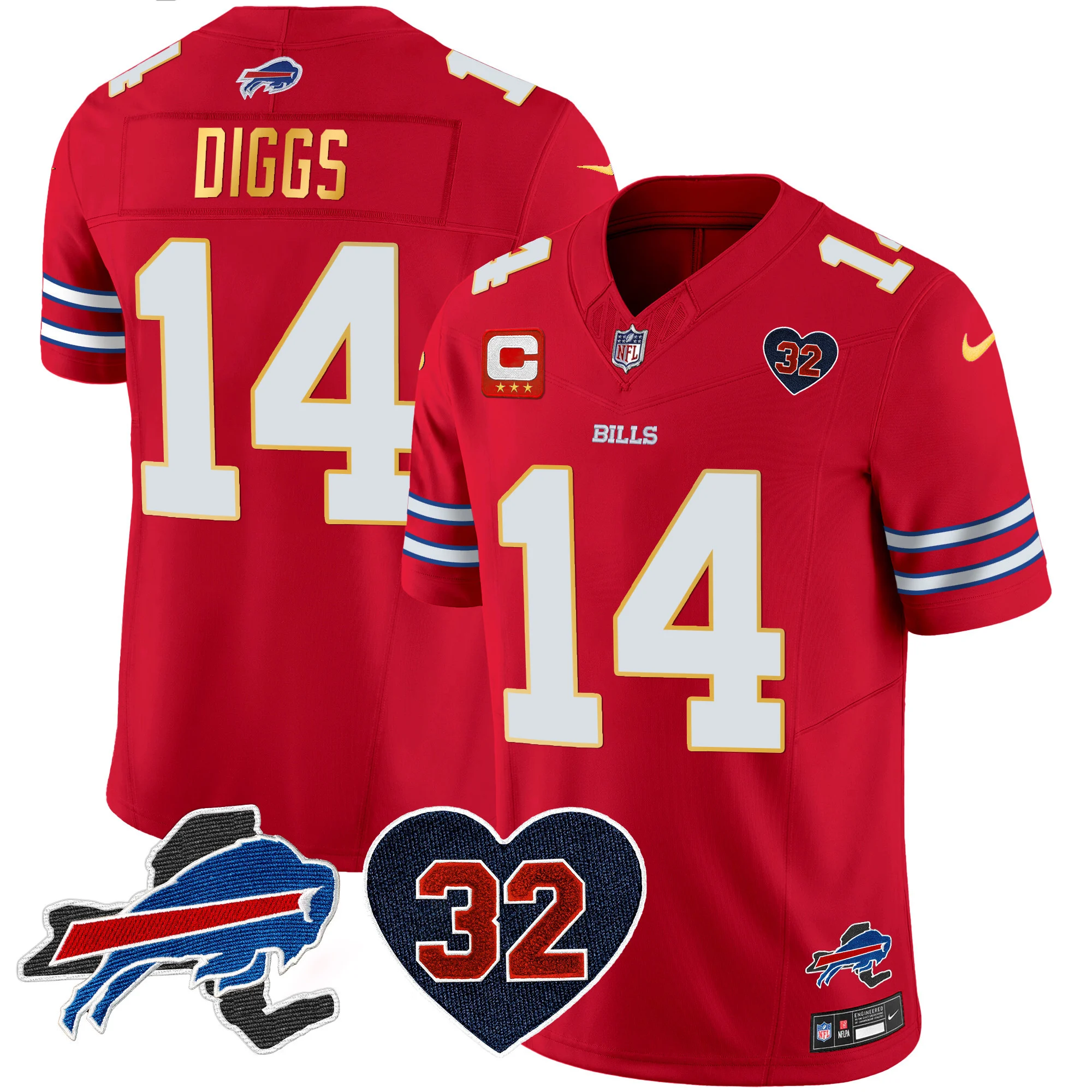 Mens Buffalo Bills OJ Simpson Patch Gold Trim Vapor Limited Jersey Stefon Diggs Jersey Red