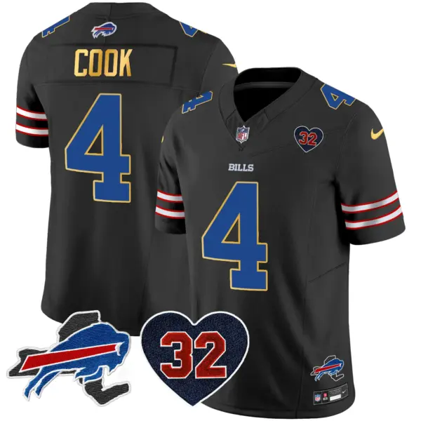 Mens Buffalo Bills OJ Simpson Patch Gold Trim Vapor Limited Jersey James Cook Jersey Black
