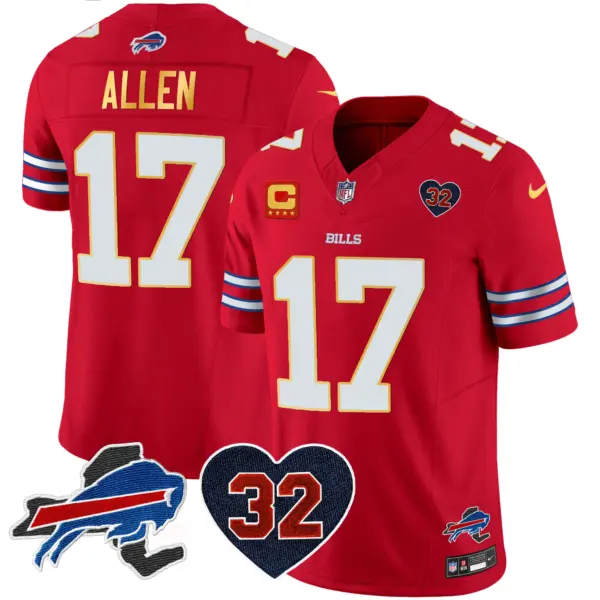 Mens Buffalo Bills OJ Simpson Patch Gold Trim Vapor Limited Jersey Josh Allen Jersey Red