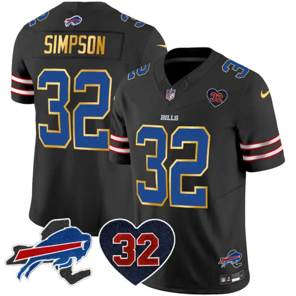 Mens Buffalo Bills OJ Simpson Patch Gold Trim Vapor Limited Jersey OJ Simpson Jersey Black