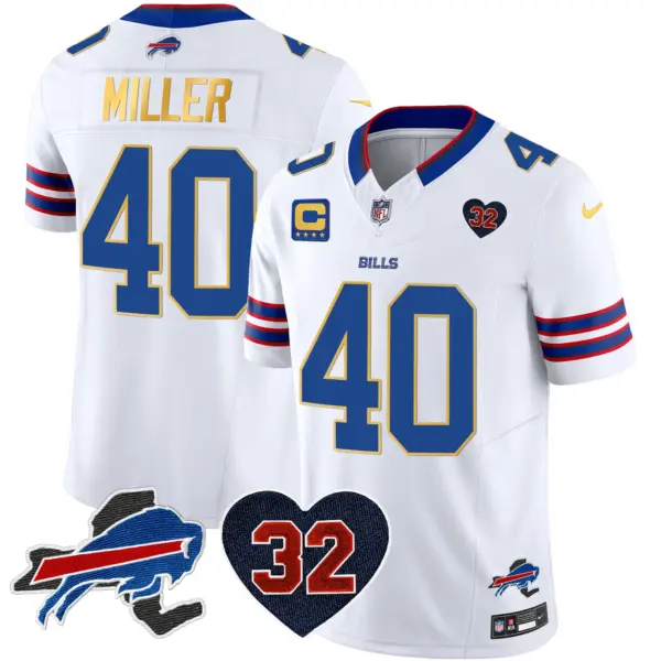 Mens Buffalo Bills OJ Simpson Patch Gold Trim Vapor Limited Jersey Von Miller Jersey White