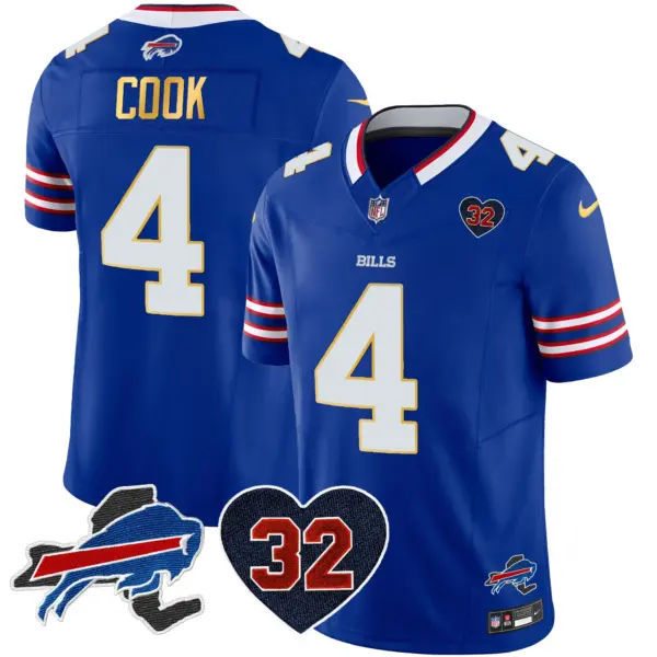 Mens Buffalo Bills OJ Simpson Patch Gold Trim Vapor Limited Jersey James Cook Jersey Royal
