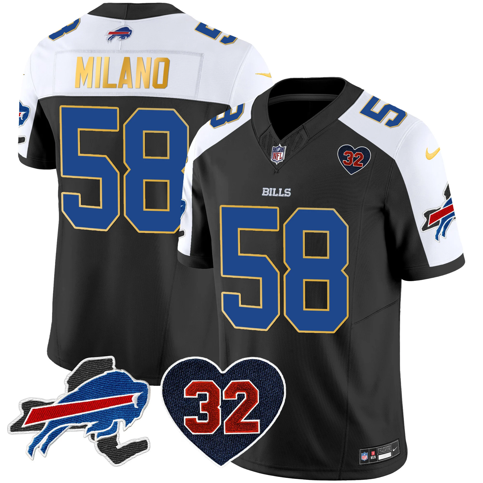Mens Buffalo Bills OJ Simpson Patch Gold Trim Vapor Limited Jersey Matt Milano Jersey Black Alternate