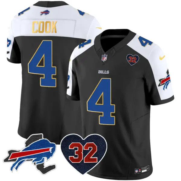 Mens Buffalo Bills OJ Simpson Patch Gold Trim Vapor Limited Jersey James Cook Jersey Black Alternate